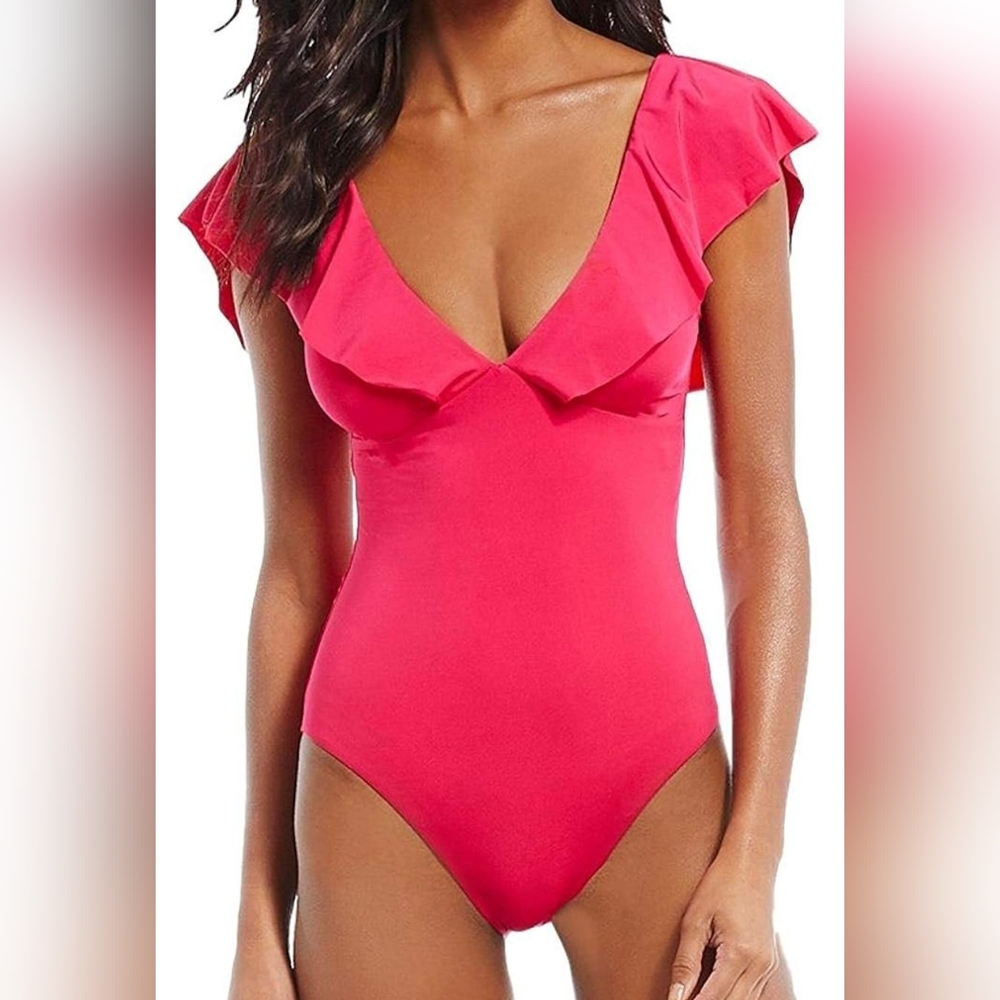 NEW! ADOREME Vibrant Hot Pink Ruffle One Piece Swimsuit Size Medium